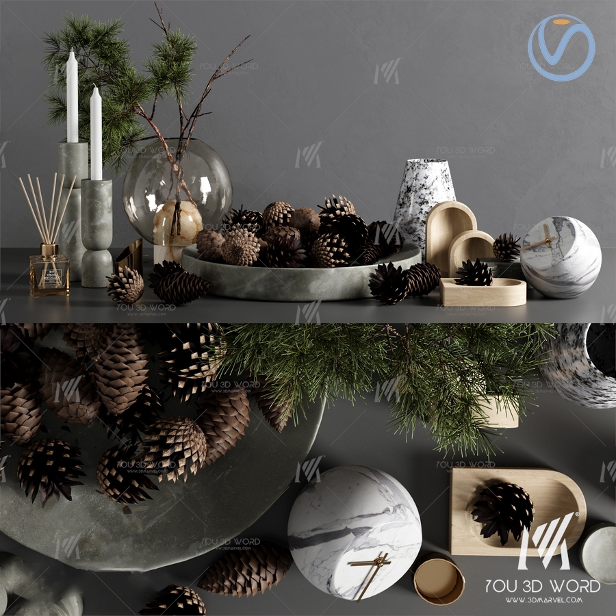Modern vase candle holder lamp pine cone ornament 3d model